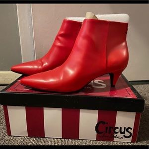 Red booties with small heel